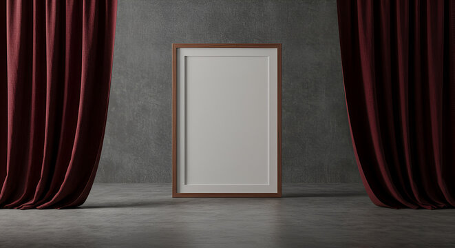 Empty frame in a room with drapes