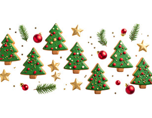 Colorful lit Christmas tree with holiday decorations and wrapped gifts ready for celebration isolated on white background
