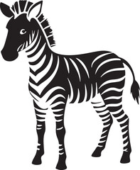 Adorable baby zebra standing on grass silhouette isolated on transparent background