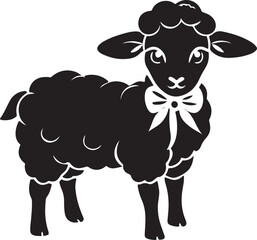 Charming fluffy lamb with a decorative bow isolated on transparent background