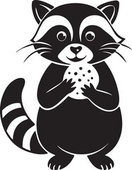 Cute raccoon holding a cookie in its paws silhouette isolated on transparent background
