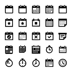 Calendar Icon Set – Monthly, Weekly, Event, Deadline, Timer – Minimalist Time-Management Vector for Planners, Apps & Productivity Tools (Editable Timeline)