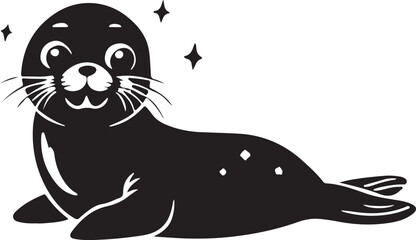 Adorable seal pup smiling on a snowy surface isolated on transparent background