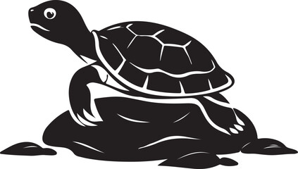 Majestic sea turtle with shiny shell resting on a rock isolated on transparent background