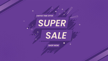Stylish purple sale background with grunge brush strokes and bold typography, ideal for discount promotions and advertising campaigns