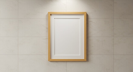 Empty frame on a light beige tiled wall
