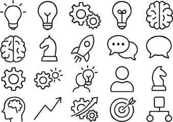 Idea generation strategy and progress icons lightbulb brain