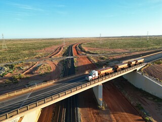 Road Train on bridge on sunrise