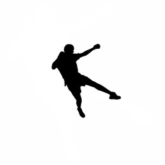 Silhouette of person punching mid-air on white background