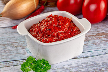 Bulgarian traditional lutenica pepper sauce