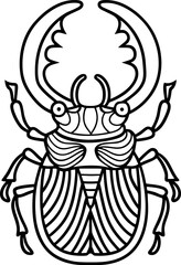 Stag beetle illustration detailed line drawing of insect with large mandibles, symmetrical pattern, black outline art