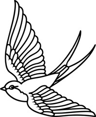 Obraz premium Swallow bird outline with spread wings flying swallow line drawing, simple minimalist illustration
