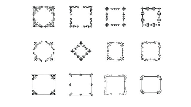 Square decorative frames with hand drawn border designs

