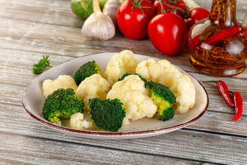 Vegan cuisine Steamed cauliflower and broccoli cabbage
