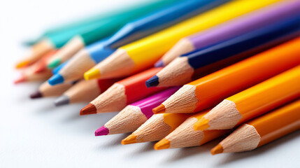 Obraz premium Colorful assortment of pencil crayons arranged creatively for artistic inspiration and creative projects
