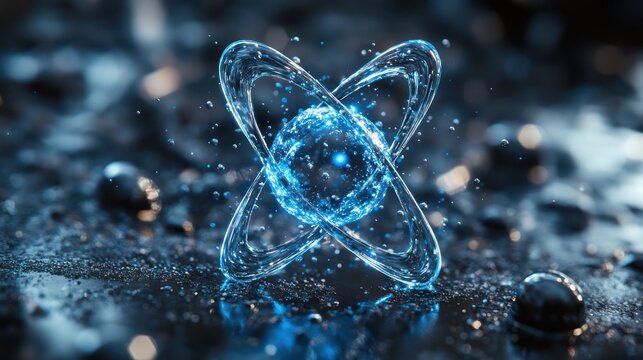 A luminous blue sphere orbits within swirling water streams.