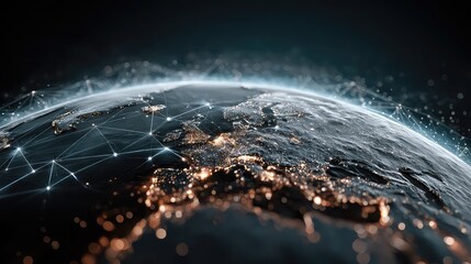 Earth view blockchain network connections, global digital crypto technology concept for fintech, security, and tech design use