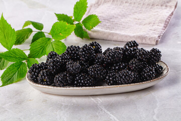 Raw sweet juicy blackberry in the bowl