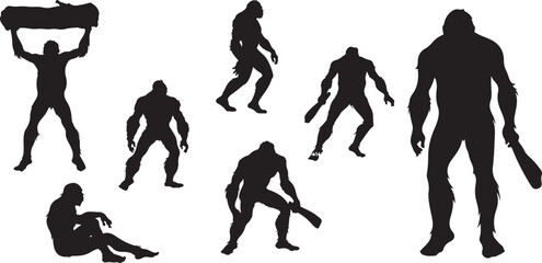 Bigfoot Silhouette Vector Pack – Sasquatch, Creature, Wild, Mysterious, Urban Legend, Mythical, Forest, Walking, Cryptid, Outdoors, Bold, Wilderness, Dark Shape, Editable, Isolated, Monster, Shadow