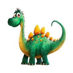 Friendly green cartoon dinosaur with yellow spikes on its back isolated on transparent background