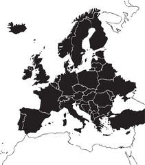 Naklejka premium Vector illustration of world and continent maps with clean lines and flat colors, ideal for educational or infographic use.