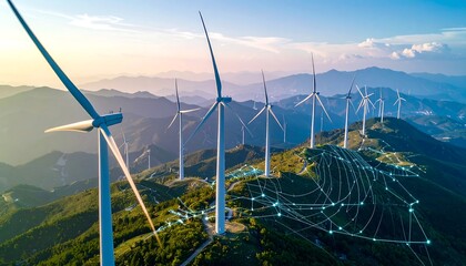 Wind Turbines on Mountain Ridge Generating Clean Energy