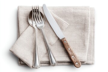 Table setting with linen napkins, silverware, and knife