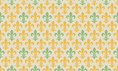 Elegant fleurdelis pattern in muted gold and green.  Perfect for backgrounds, website design, textile prints, and stationery.