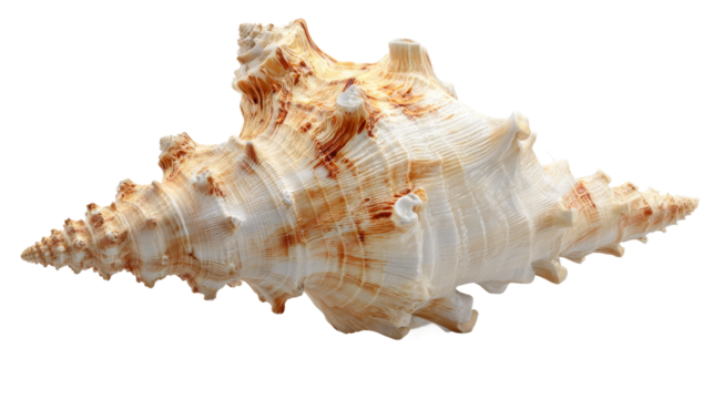 Seashell textured object shows pointed spire on a transparent backdrop.