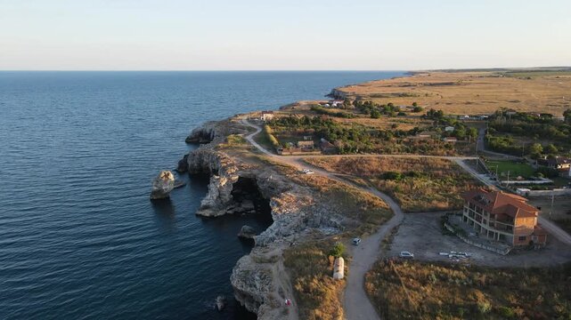 Aerial view of Black sea coast near Tyulenovo village, Dobrich Region, Bulgaria