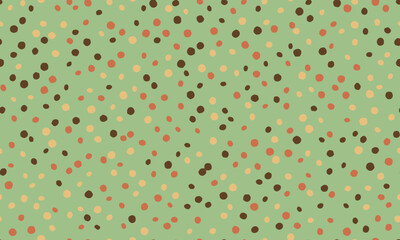 Delightful pastel green background adorned with a scattered confetti of earthytoned dots.