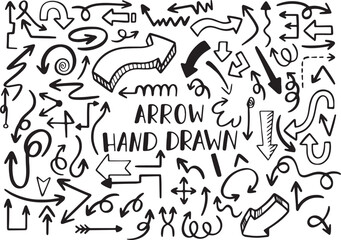 Black and White Arrow Doodle Set – Curved Arrows, Swirls, Direction Icons, Hand Drawn Vector Sketch, Pointer Symbols, Comic Navigation Elements

