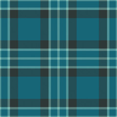 Native texture plaid seamless, decorate vector background tartan. Turkish check fabric textile pattern in cyan and dark colors.