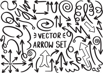 Hand Drawn Arrows Vector Set – Swirls, Curves, Loops, Directions, Sketch Style, Pointer Icons, Black and White, Abstract, UI Elements, Comic Arrows, Minimal Design, Motion, Navigation, Doodle Art

