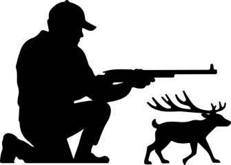 silhouette of a hunter with a deer, silhouette, vector, gun, soldier, rifle, war, illustration, people, army, weapon, military, fishing, music, hunter, woman, men, art, fisherman, fish, black, sniper,