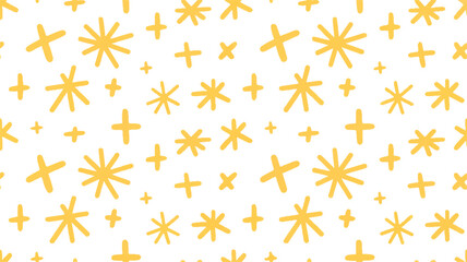 Yellow starburst and plus sign seamless pattern cross