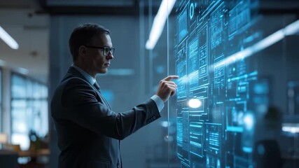 Futuristic digital technology interface screen displaying data analysis innovation with advanced touchscreen and business technology concepts - Powered by Adobe