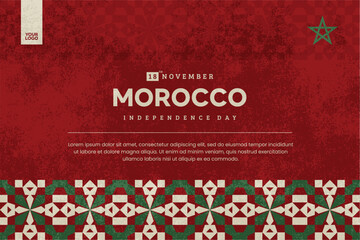 Morocco Independence Day Banner with Islamic Geometric Pattern and Textured Background