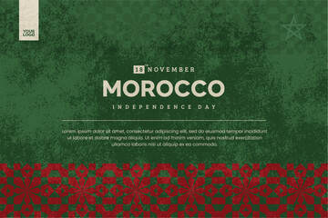 Morocco Independence Day Banner with Islamic Geometric Pattern and Textured Background