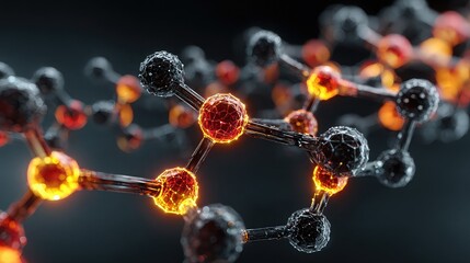 Molecular structure neon light mesh, glowing science technology concept for biotech, chemistry, and futuristic tech design use