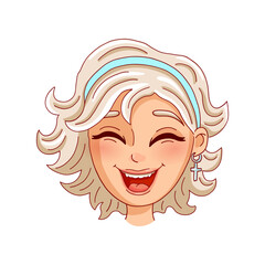 Female person is laughing. Avatar. Vector illustration. 