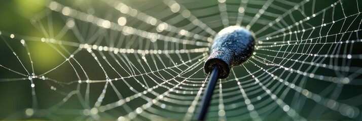 Morning dew on spider web with focus on captivating orb