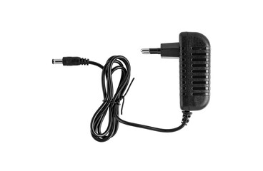 A 3.5mm AC/DC power adapter cable stands out on an isolated white background. Its compact design...