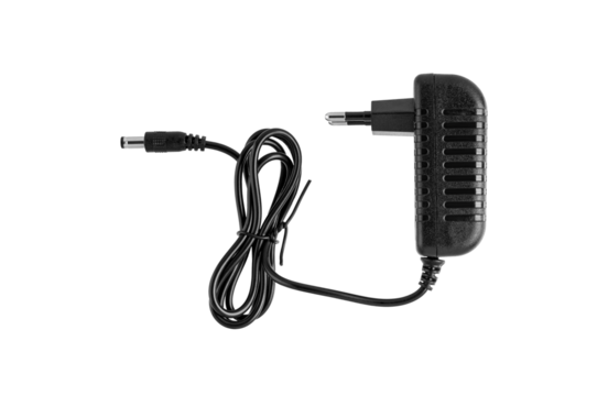 A 3.5mm AC/DC power adapter cable stands out on an isolated white background. Its compact design suits versatile electronic applications