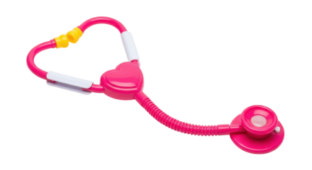 Pink heart shaped toy stethoscope isolated PNG with Transparent Background