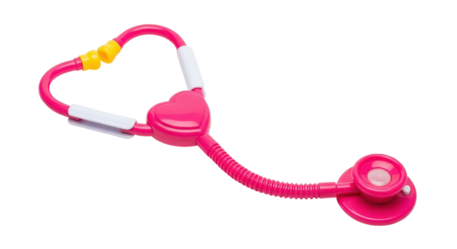 Pink heart shaped toy stethoscope isolated PNG with Transparent Background