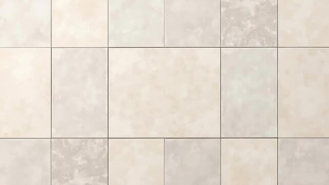 Close up of a light beige tiled wall with square tiles and visible grout lines in a grid pattern