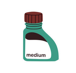 Art supply, artistic medium in bottle. Plastic jar, container with drawing material, liquid, paint. Painting product in pack, abstract accessory. Flat vector illustration isolated on white background