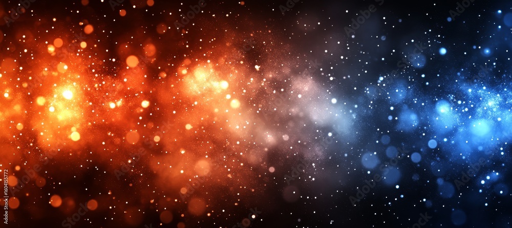 Wall mural abstract duality orbs floating in a dreamlike scene with orange and deep blue cosmic bokeh