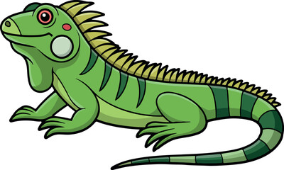 Obraz premium Cartoon Green Iguana Illustration Cute Reptile with Spikes Adorable Animal Character Perfect for Children's Designs and Educational Materials